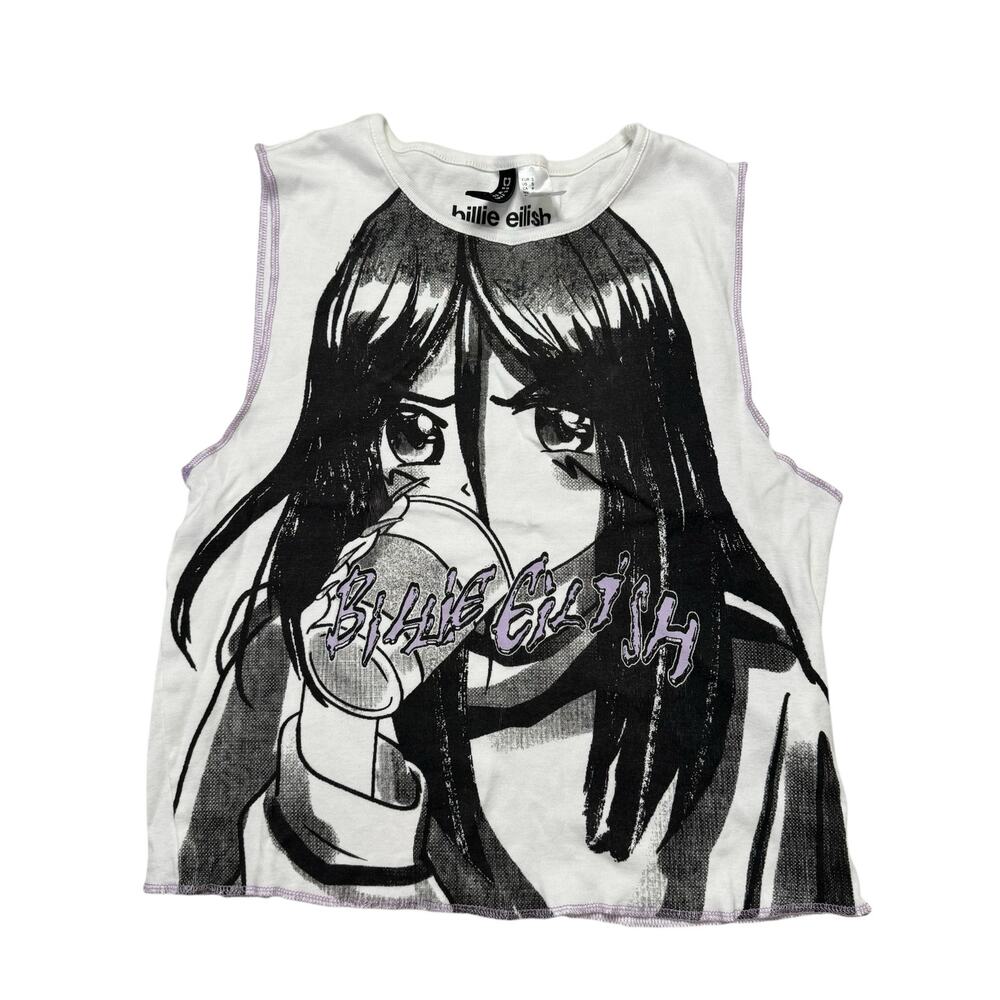 Billie Eilish Anime Cartoon Crop Babydoll Tank Size Small Womens H&M Black White